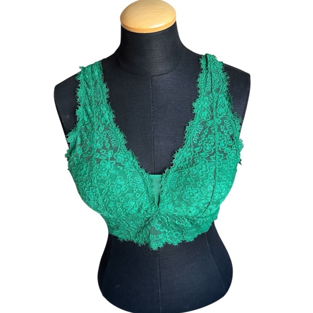 Aerie Bra Vibrant Green Lace Bralette Striped Mesh Scoop Size M